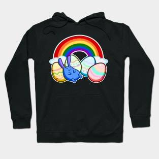 Easter Rainbow Blue Bunny Rabbit Sleeping On Colorful Eggs Hoodie